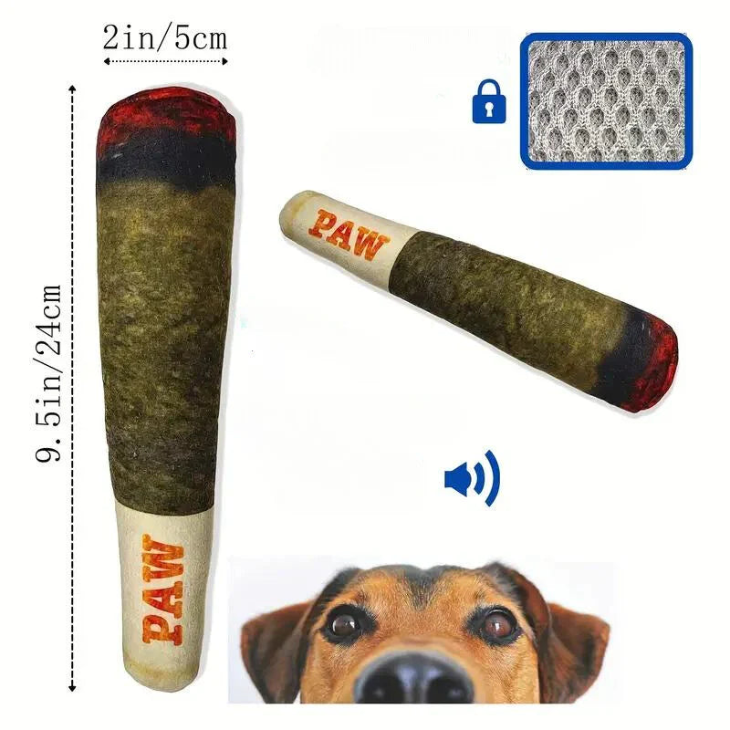 Cigar-shaped dog chew toy detail