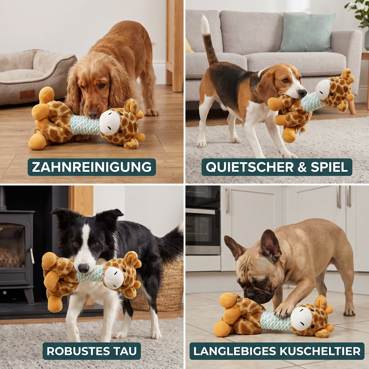Dog playing with the animal plush rope dog toy