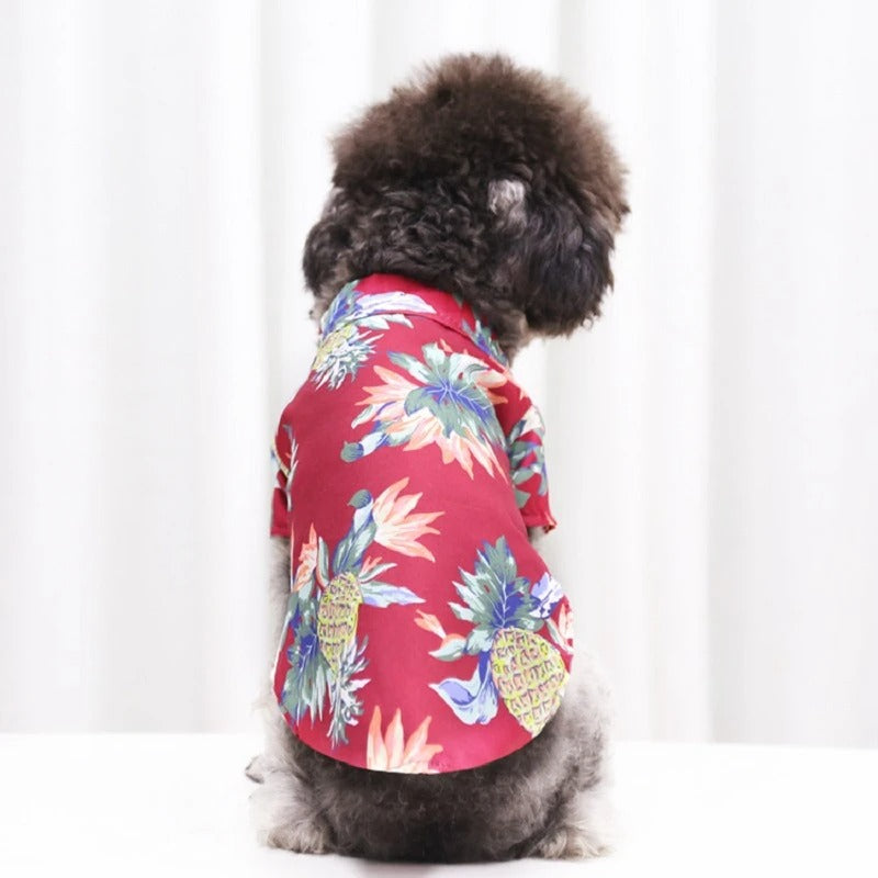 Dog Hawaiian shirt in colourful leaf print