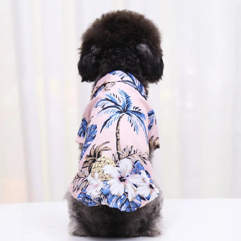 Dog Hawaiian shirt in pink pineapple print