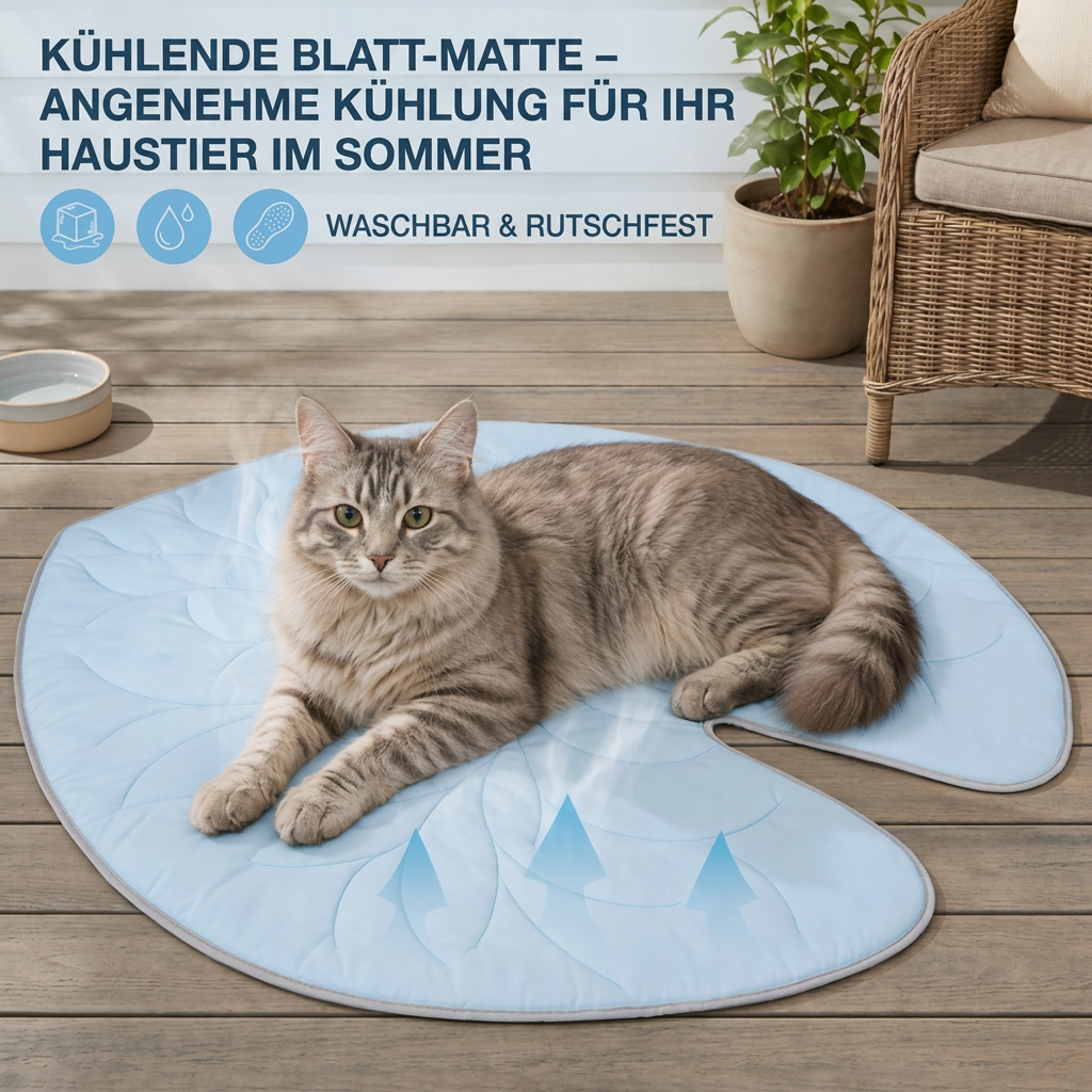 Cooling leaf-shaped pet mat with non-slip base