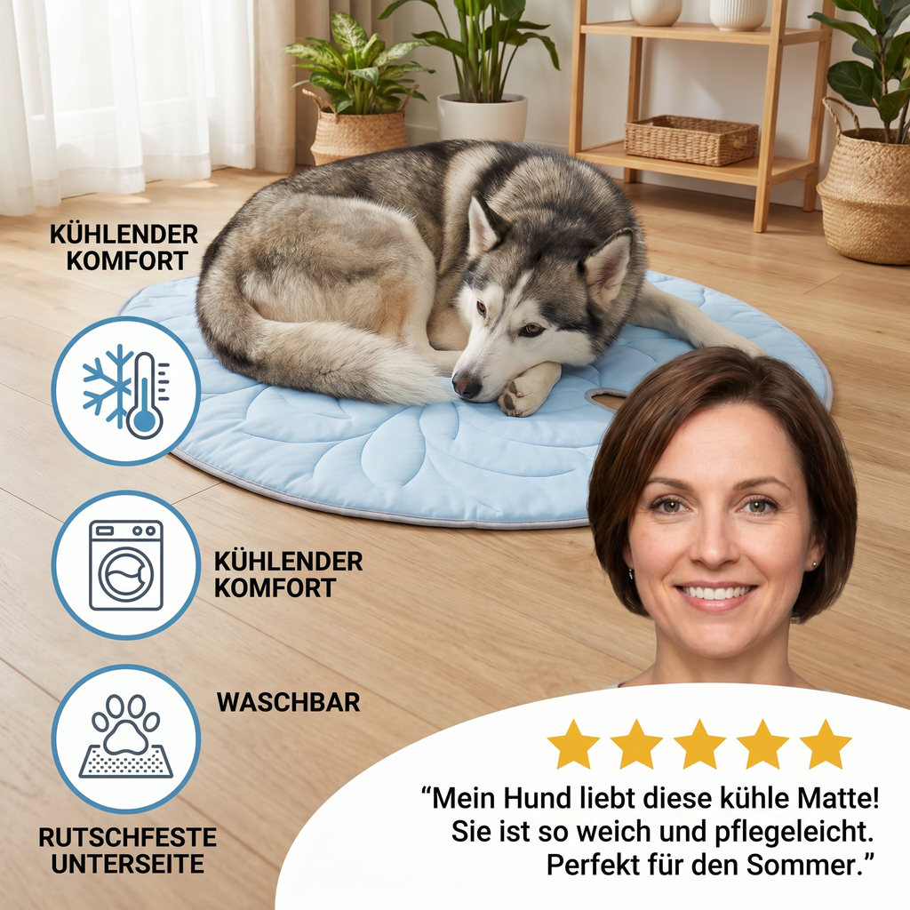 Cooling leaf-shaped pet mat with non-slip base