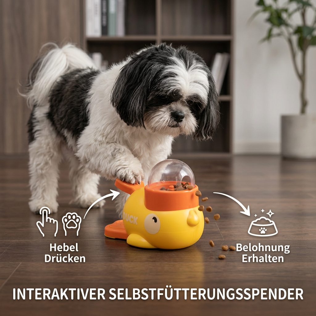 Interactive self-feeding dispenser toy for dogs