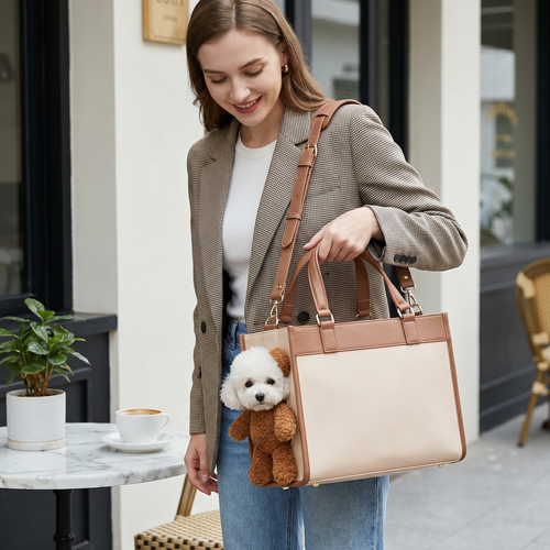 Pet carrier bag with teddy bear peek-a-boo window