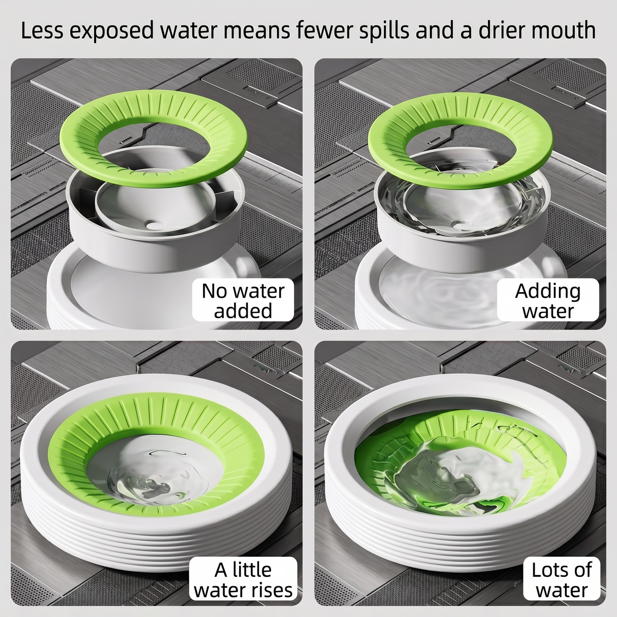 How the floating disc works: less exposed water means fewer spills and a drier mouth