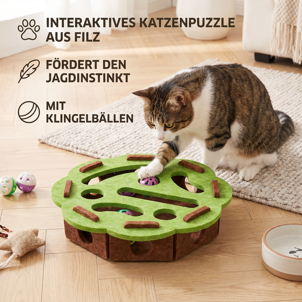 Interactive felt puzzle toy for cats