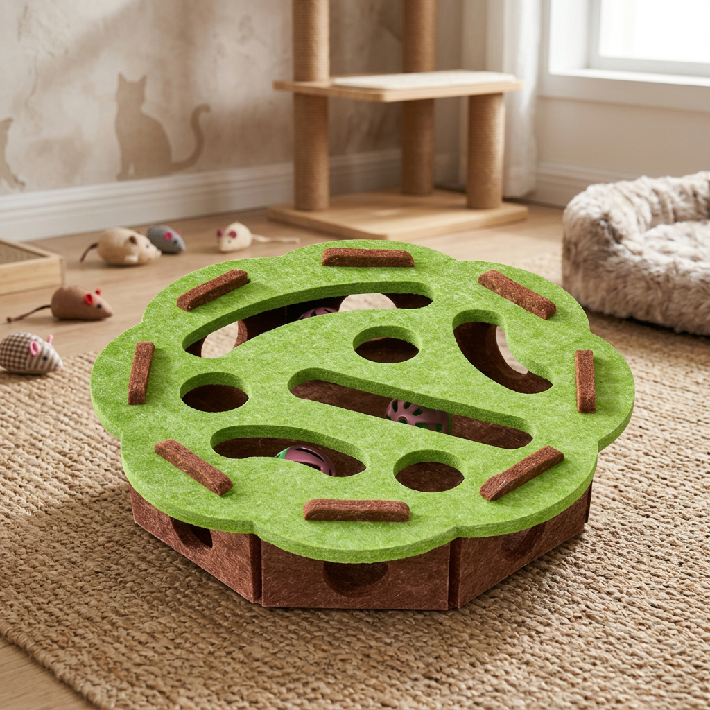 Interactive felt puzzle toy for cats