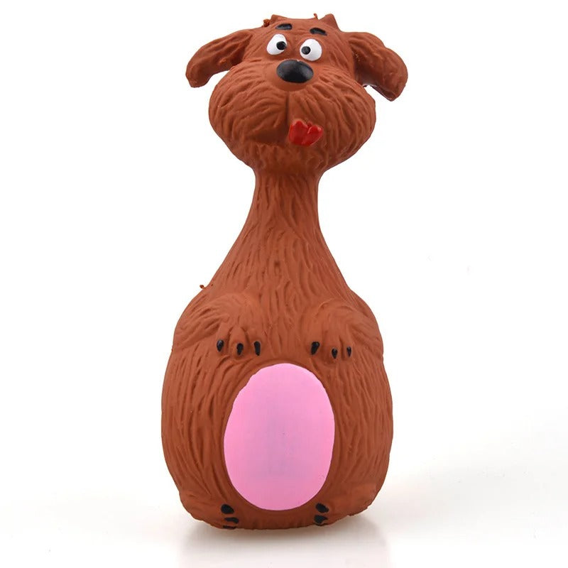 Squeaky fetch toy in the brown puppy design