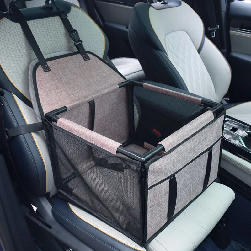 Travel dog seat cover in white and blue