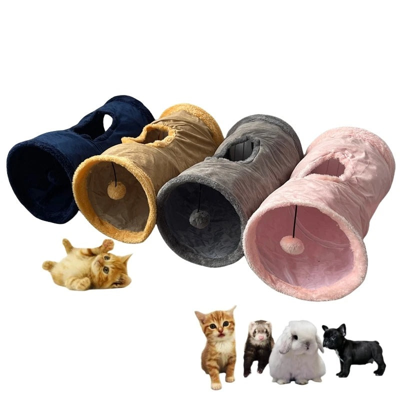 Foldable cosy suede cat tunnel