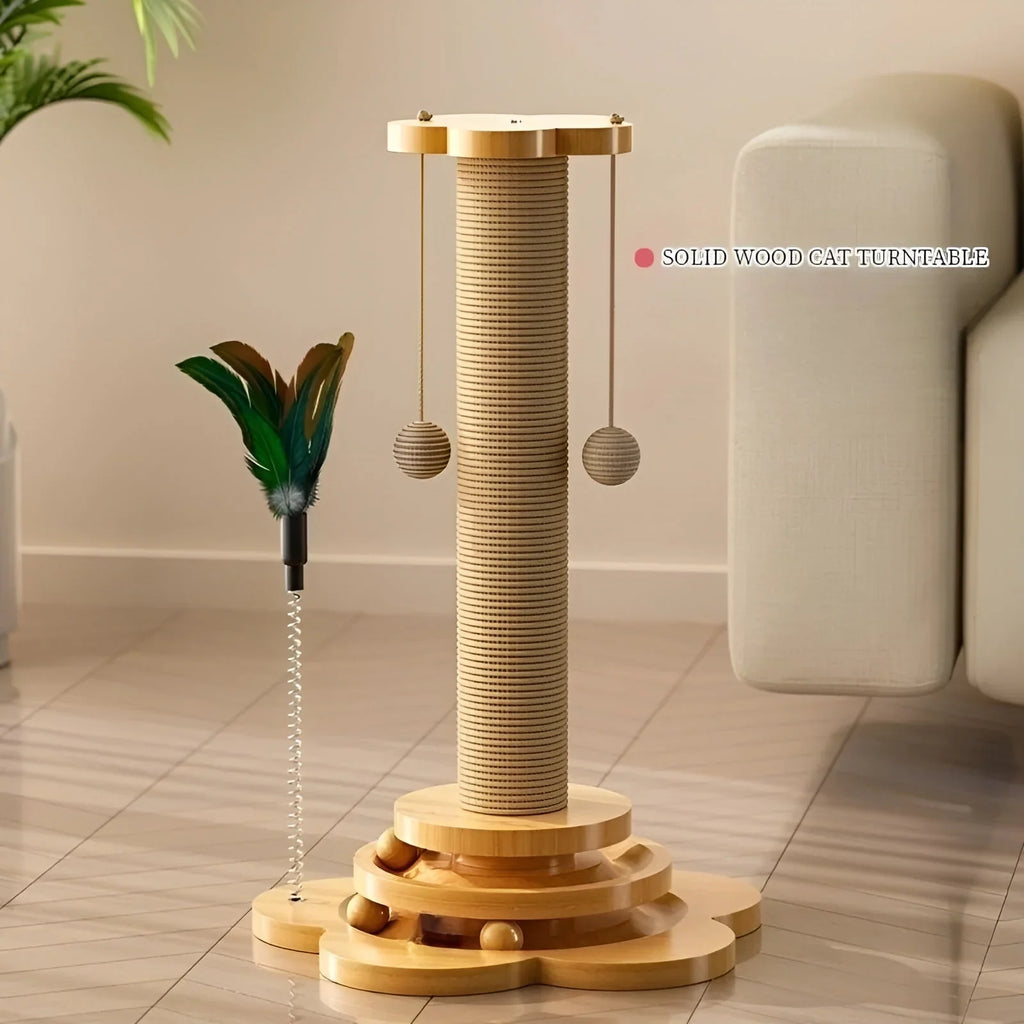Cat playing with the wooden ball toy