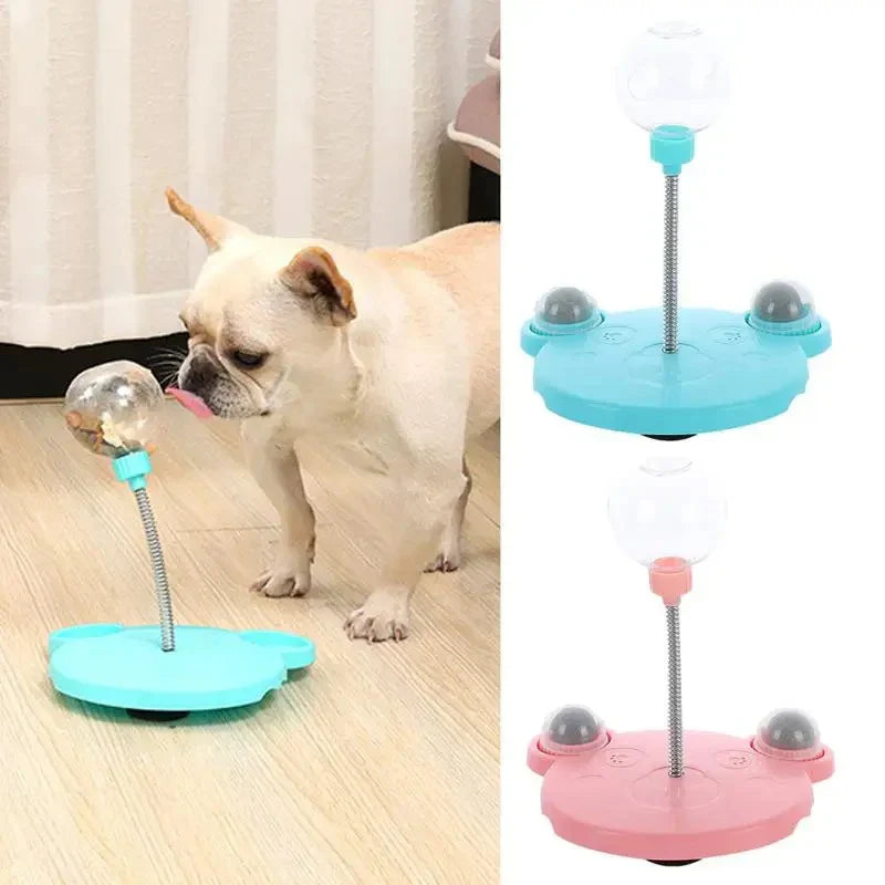 Wobbling treat-dispensing dog toy