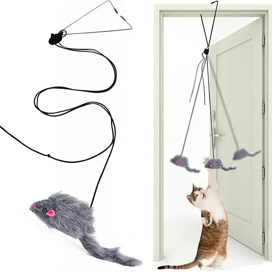 Self-hanging retractable cat toy