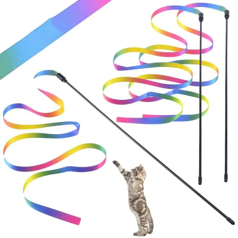 Rainbow ribbon cat teaser wand