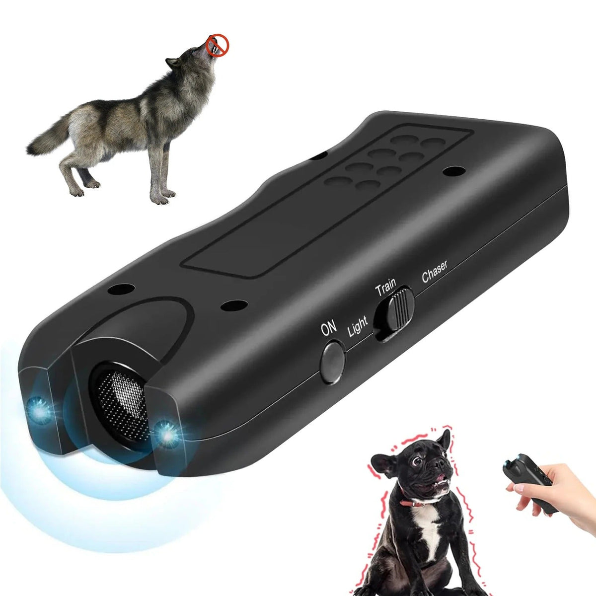 Portable ultrasonic dog deterrent device