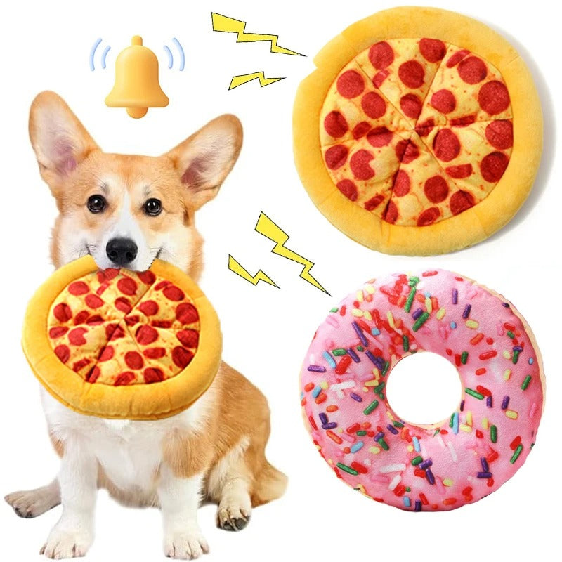Pizza and donut dog chew toy