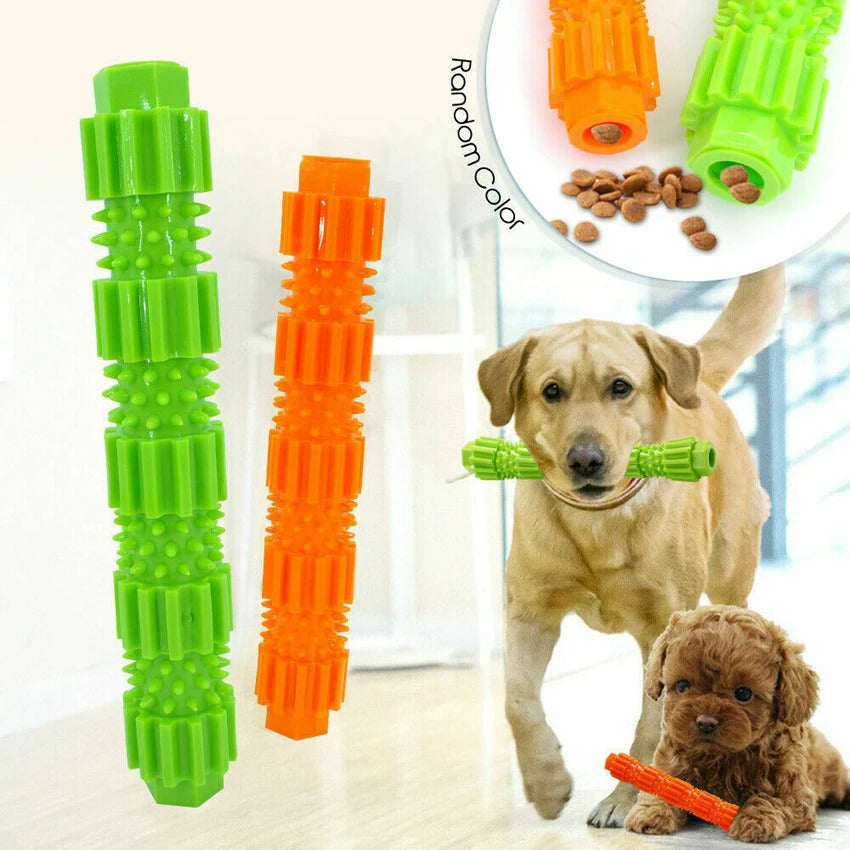 Dog chewing the SqueakChew rubber toy
