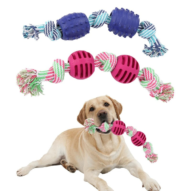 Double knot cotton rope dog toy with ball