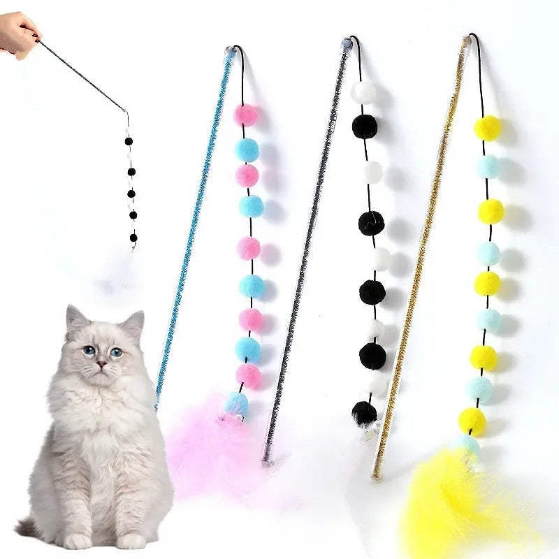 Retractable feather cat teaser wand