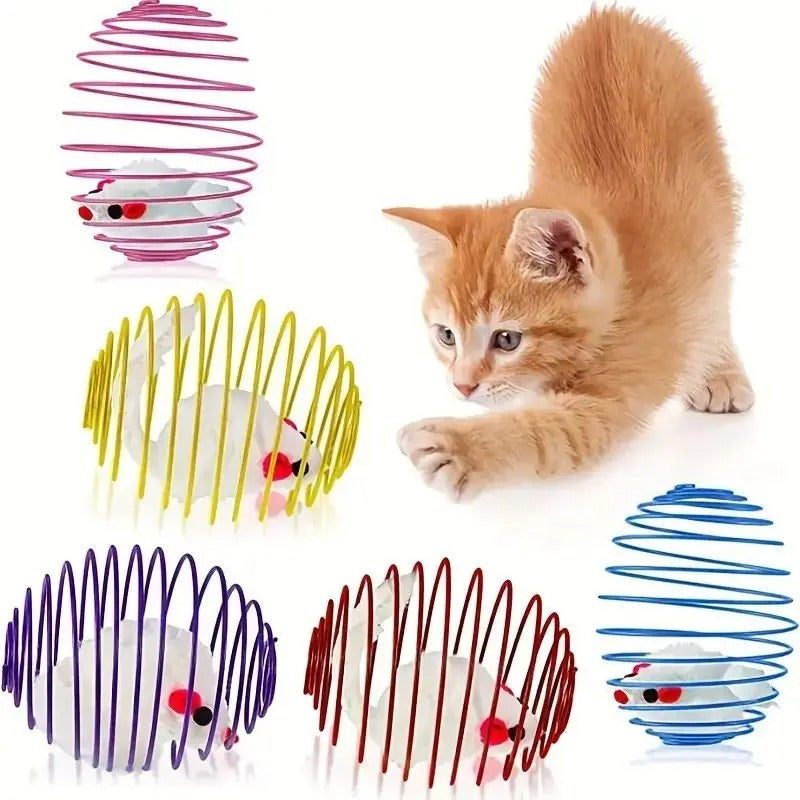 Cat batting a stretchy ball with hidden rat