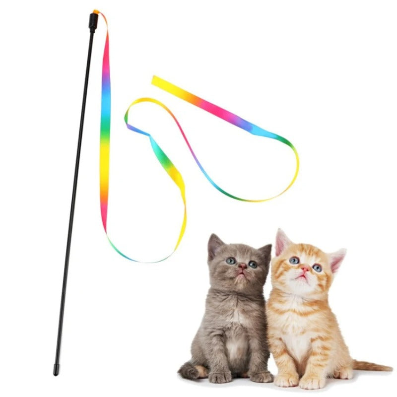 Rainbow ribbon cat wand toy