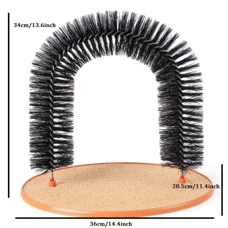 Massage brush on the cat self-groomer arch