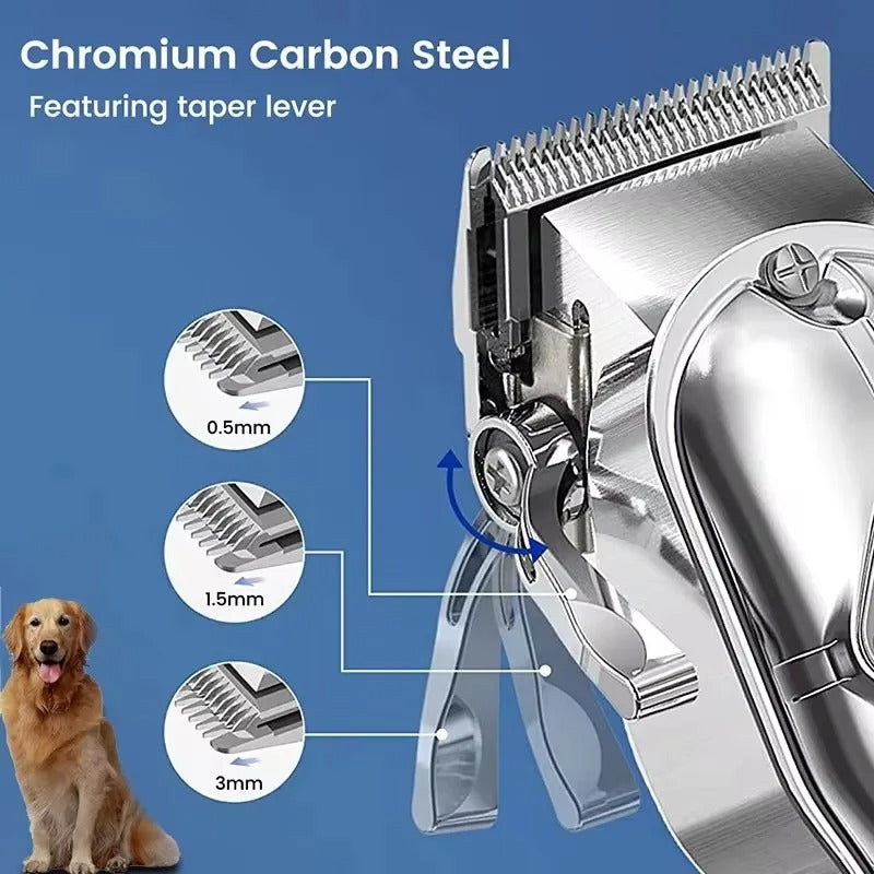 Stainless steel and ceramic blades on the dog clippers