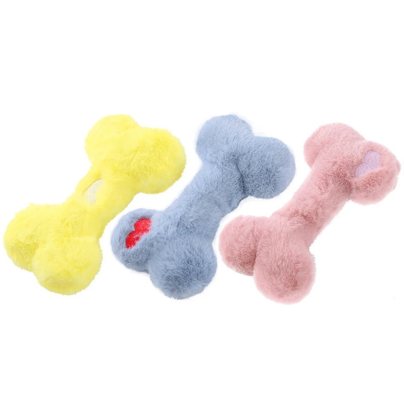 Love Bone plush toy in blue, yellow and pink
