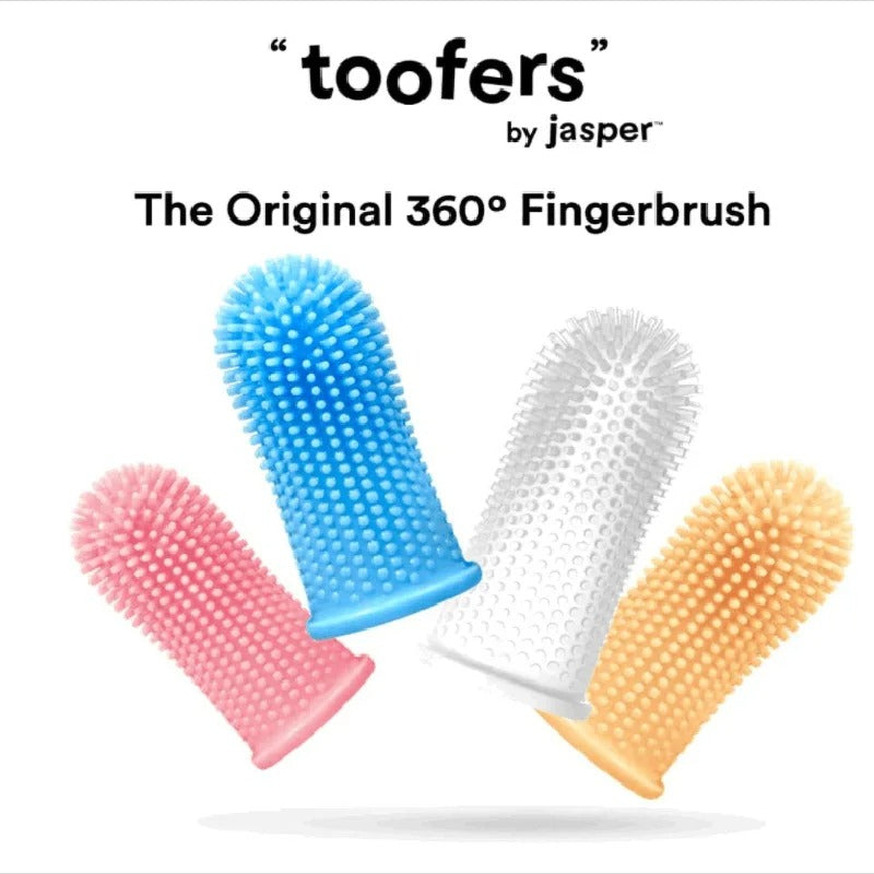 Gentle finger toothbrush for dogs shown in all colours