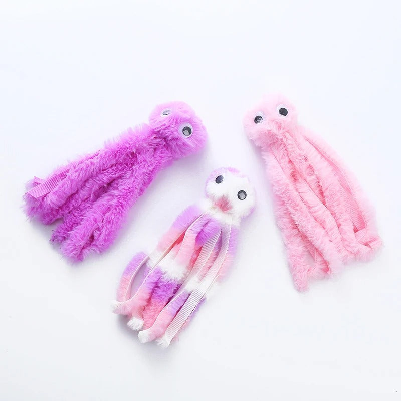 Cuddly octopus cat toy in purple