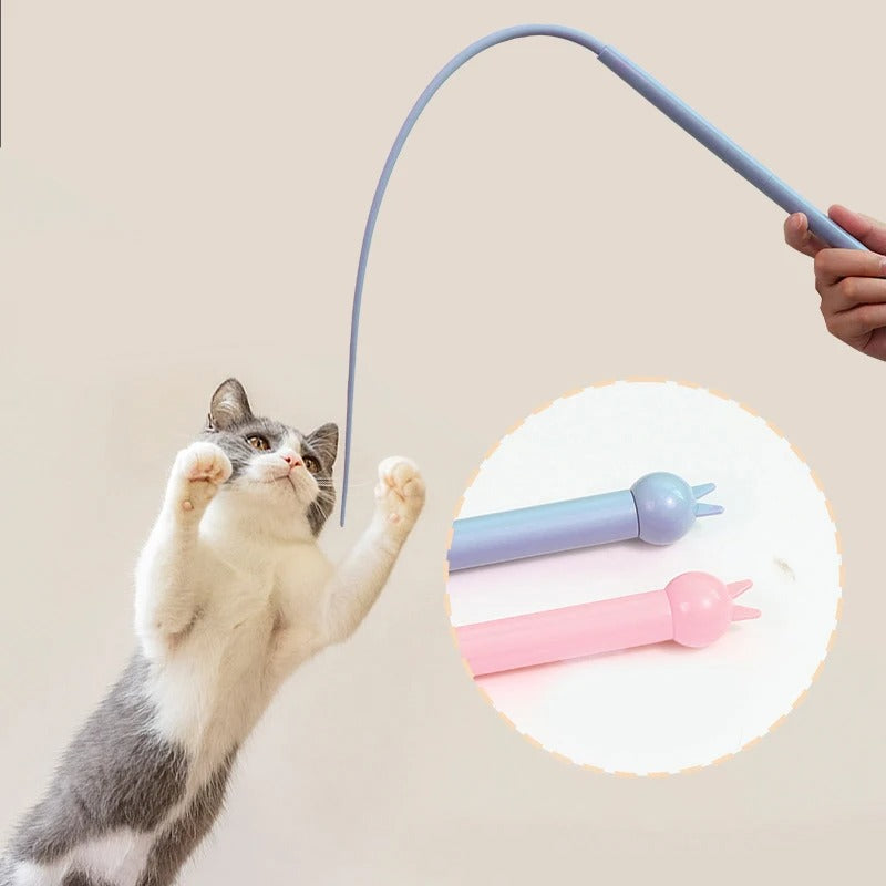 Cat playing with the teaser wand at home