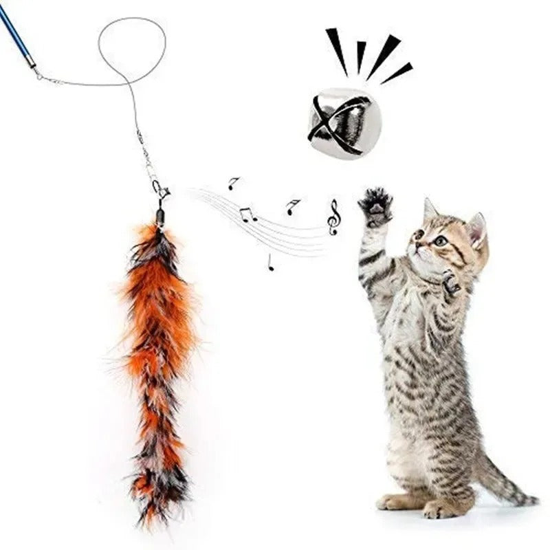 Interactive cat feather teaser wand with bell