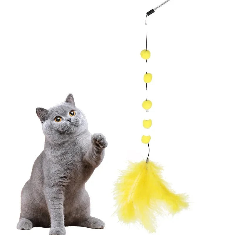 Feather cat teaser wand in grey