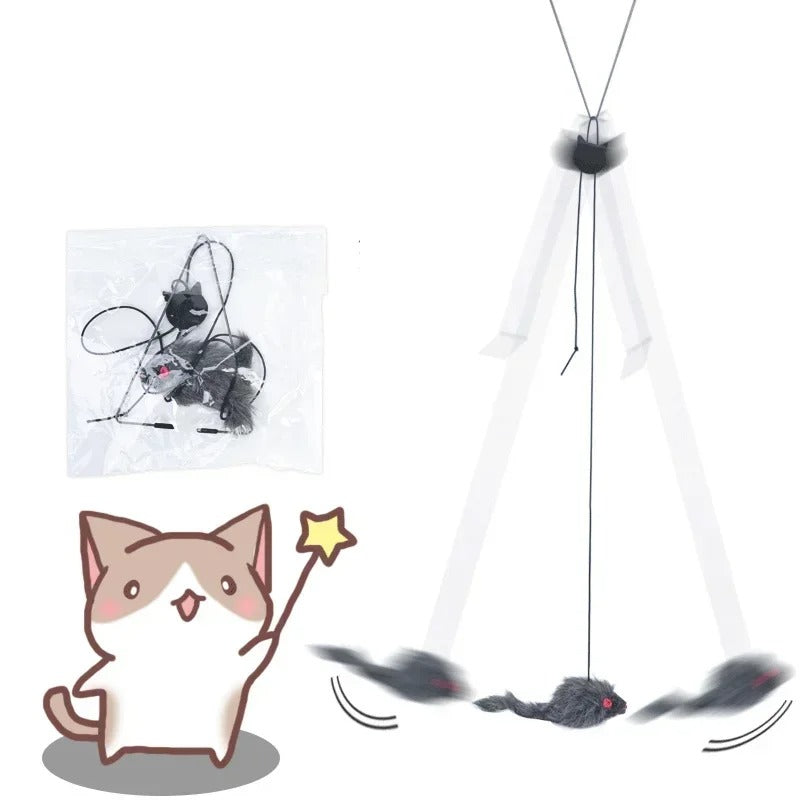 Bouncing mouse on the retractable cat toy