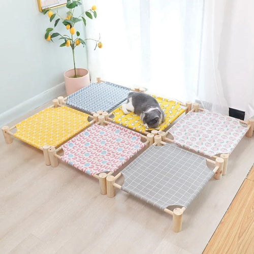 Elevated cat hammock with wooden frame
