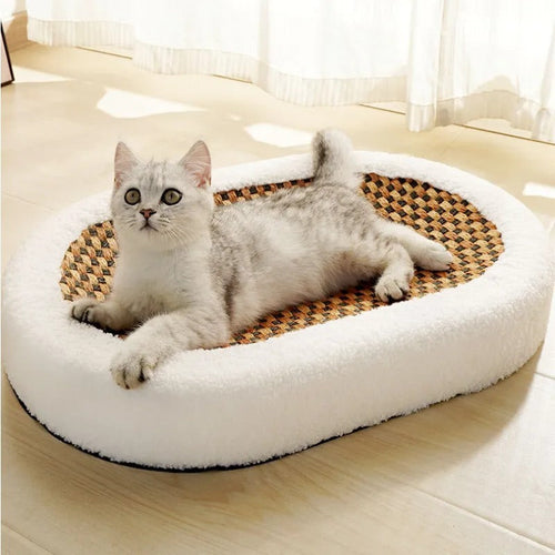 Premium cat bed with built-in scratch pad