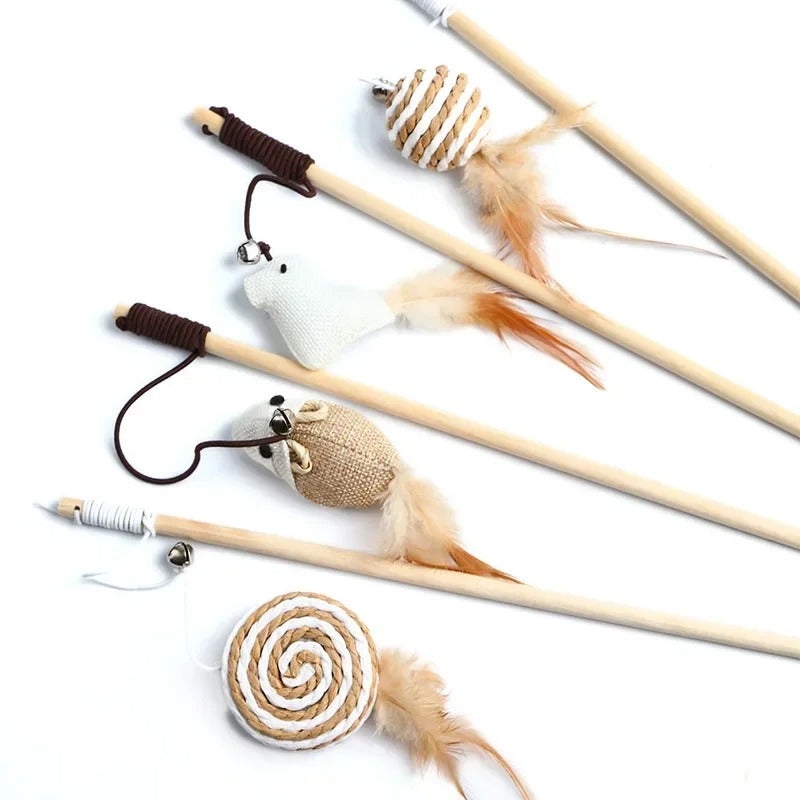Cat leaping at the feather cat wand