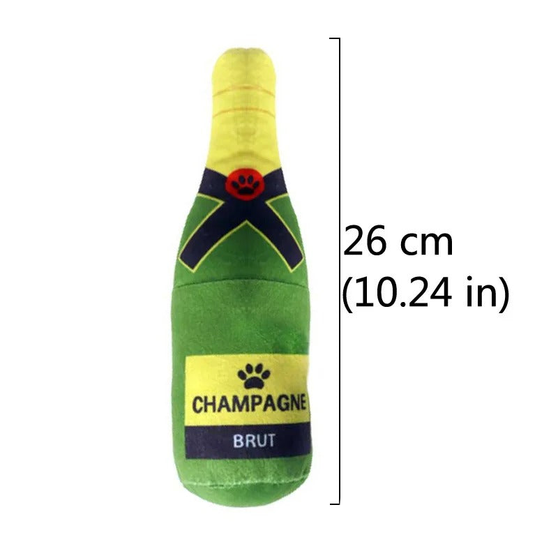 Champagne bottle squeaky dog toy size