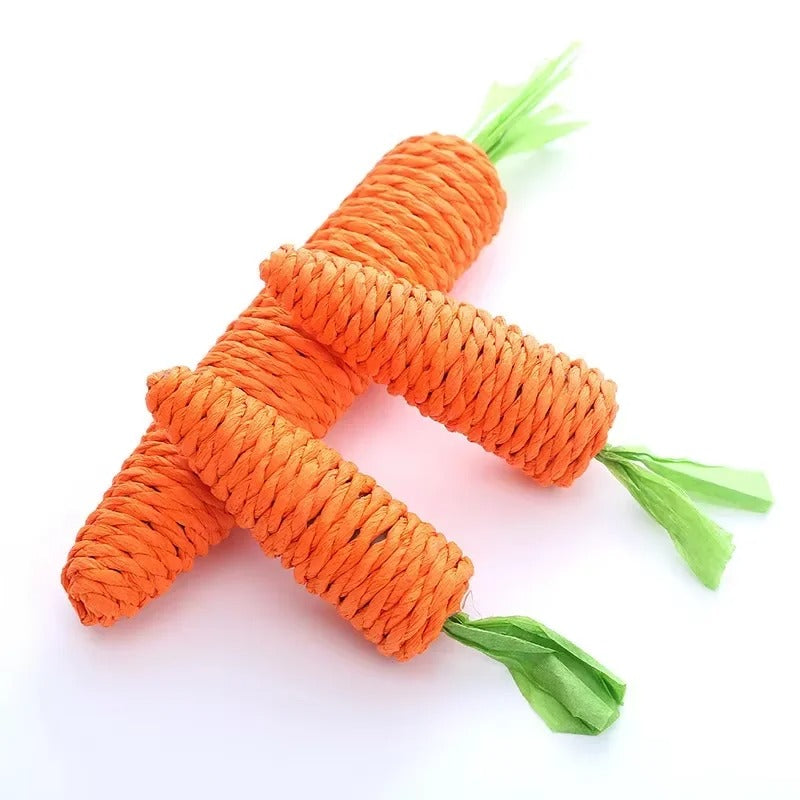 Cat playing with the carrot chew toy