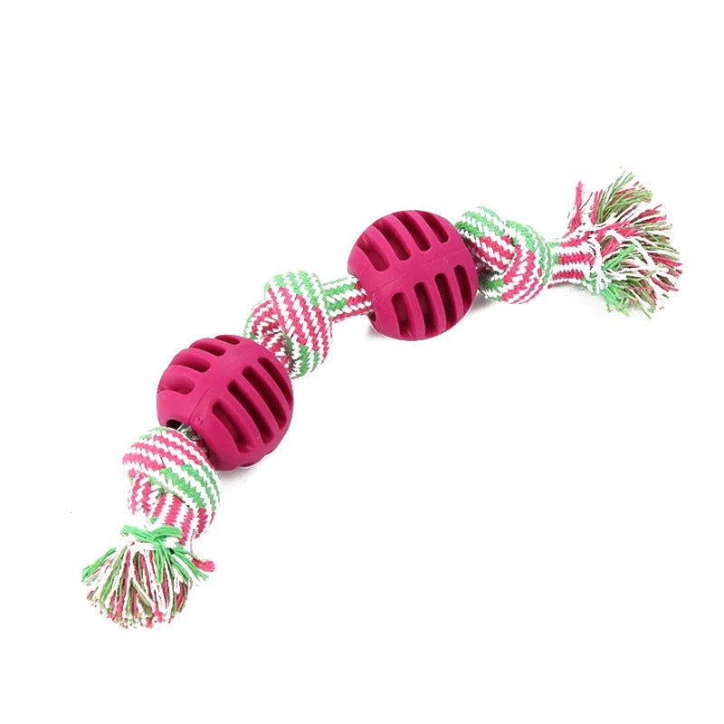 Cotton rope dog toy with ball in blue