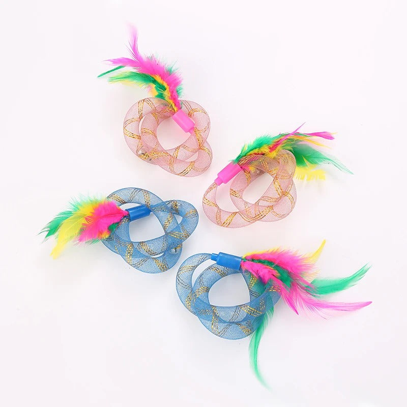 String tubing cat toy in blue mist