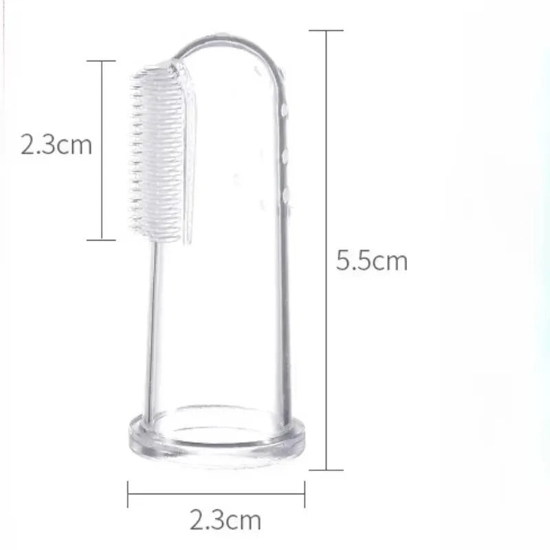 Finger toothbrush with its storage box in blue