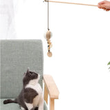 Colourful feather cat wand with wooden handle