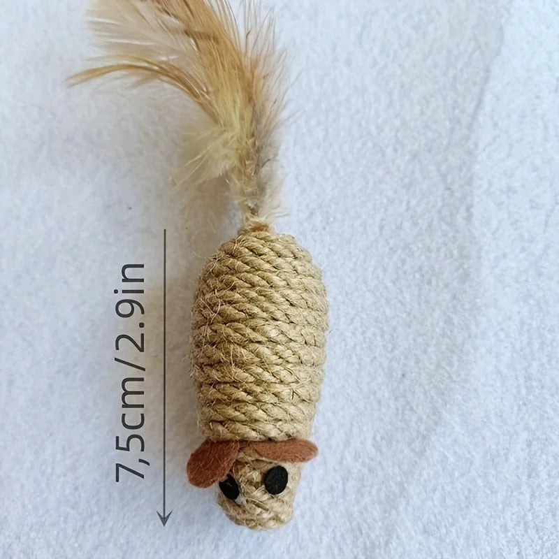 Sisal toy mice in assorted colours