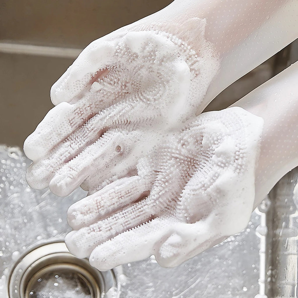 Adjustable wrist strap on the grooming glove