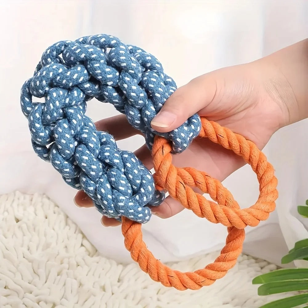 Close-up of the woven cotton rope rings