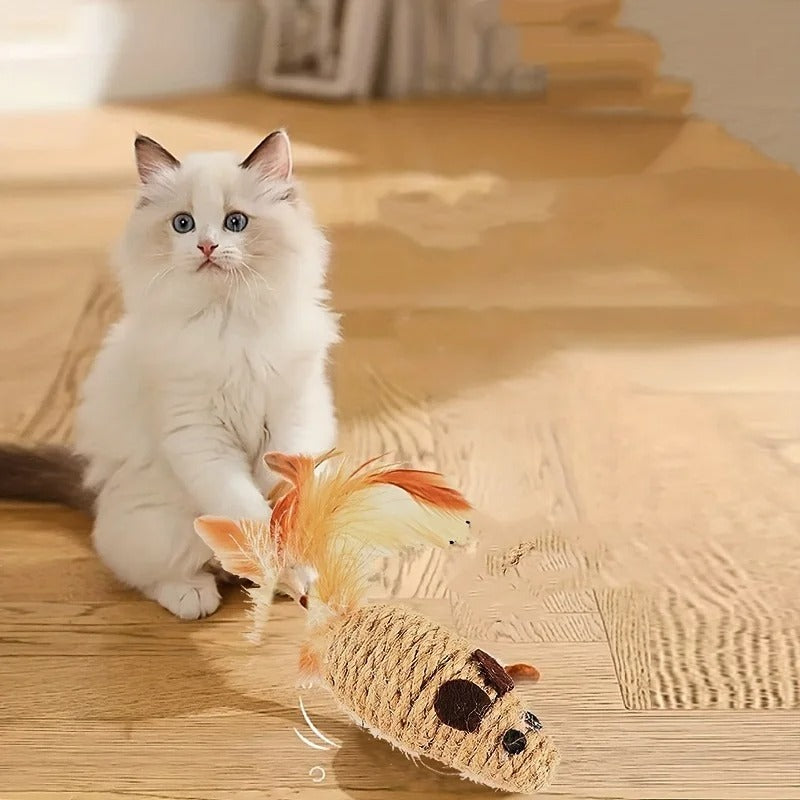 Sisal toy mice for cats in a 4 pack