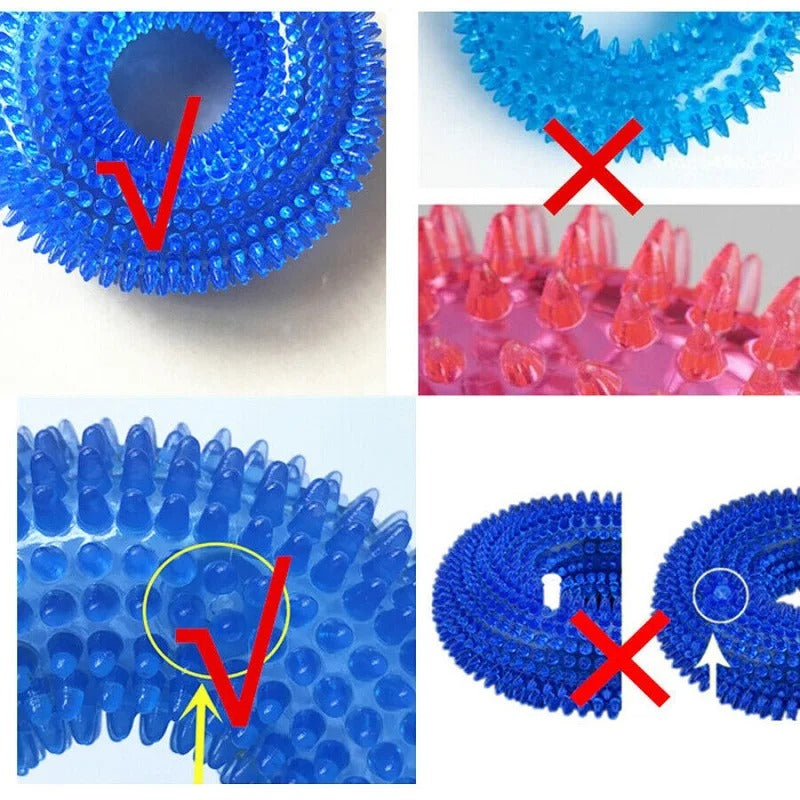 Spikes and hooks on the dental dog chew toy
