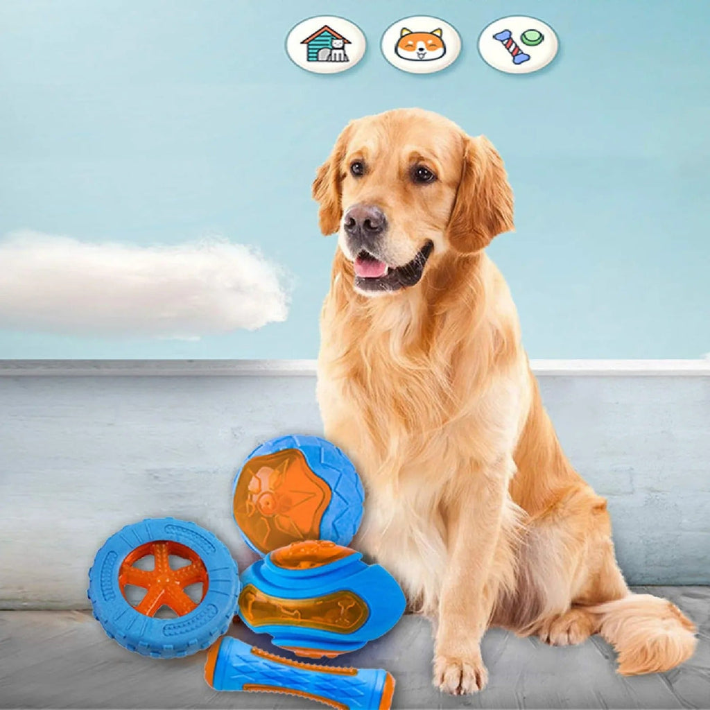 Dog chewing the durable rubber tyre toy