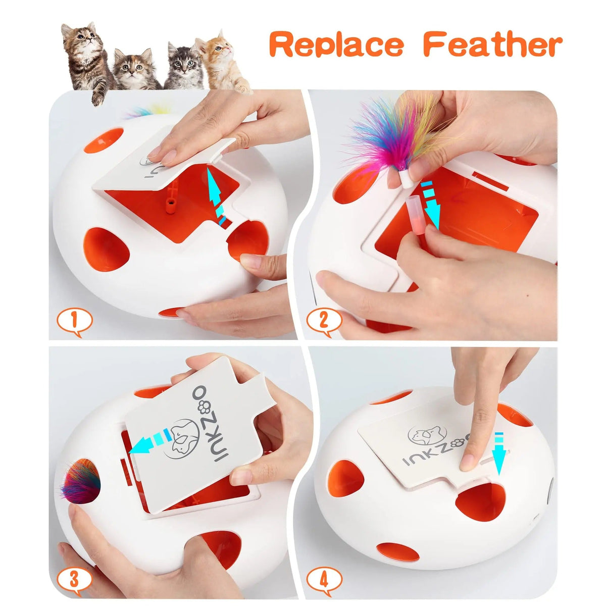 Cat chasing the SmartFeather automatic feather toy